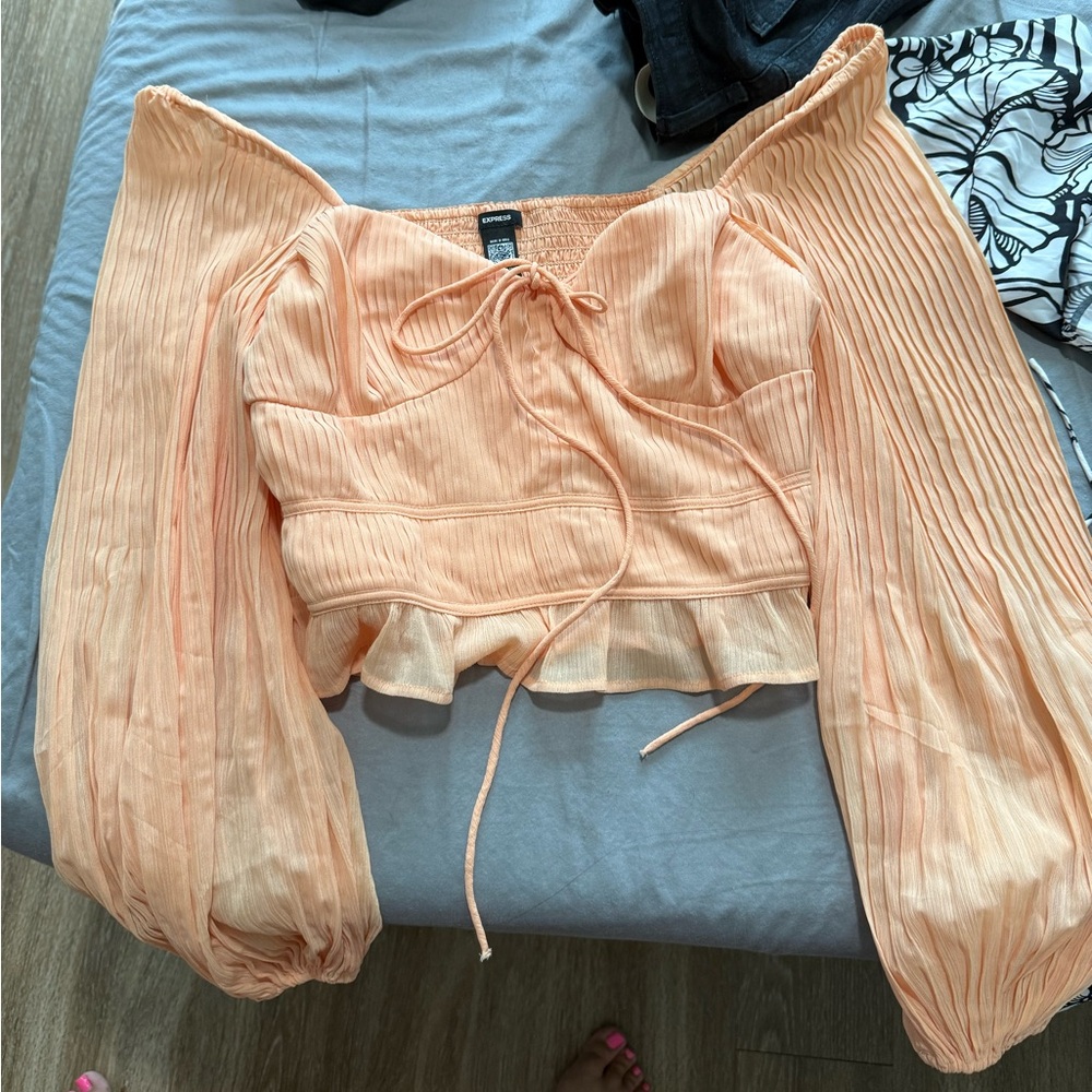 express Peach Blouse with Balloon Sleeves